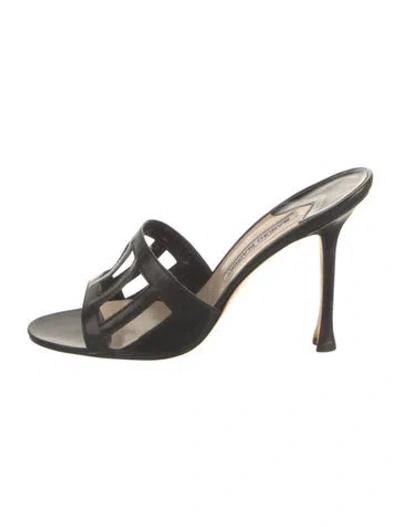 Pre-owned Manolo Blahnik Leather Slides In Black