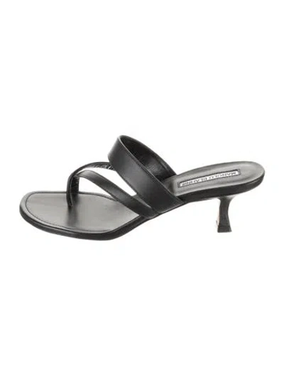 Pre-owned Manolo Blahnik Leather Slides In Black