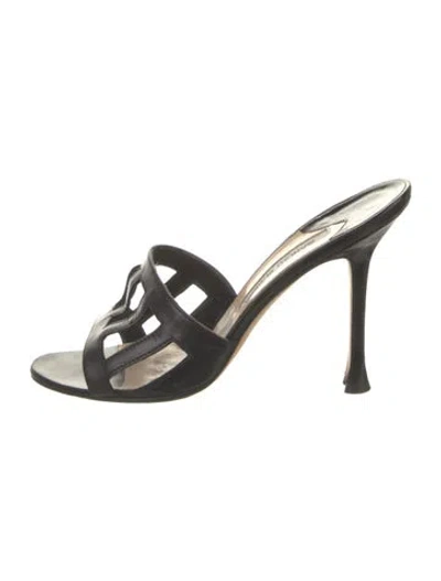 Pre-owned Manolo Blahnik Leather Slides In Black