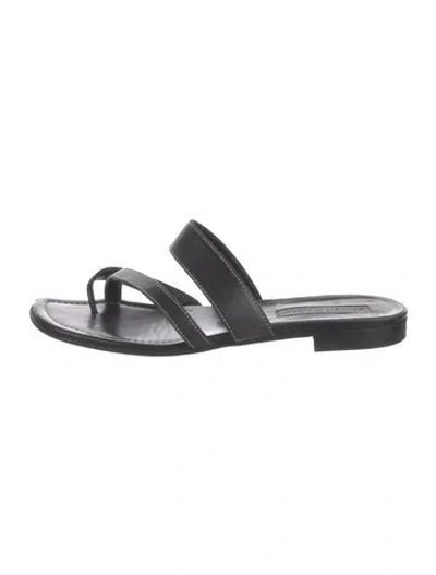 Pre-owned Manolo Blahnik Leather Slides In Black
