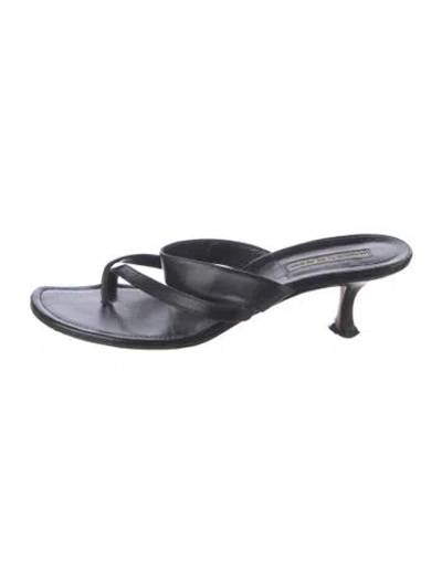 Pre-owned Manolo Blahnik Leather Slides In Black