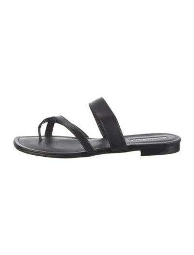 Pre-owned Manolo Blahnik Leather Slides In Black