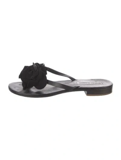 Pre-owned Manolo Blahnik Leather Slides In Black