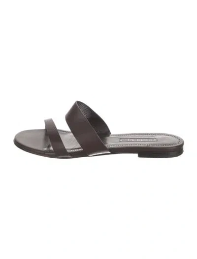 Pre-owned Manolo Blahnik Leather Slides In Black