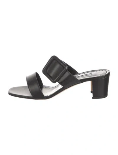 Pre-owned Manolo Blahnik Leather Slides In Black