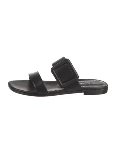 Pre-owned Manolo Blahnik Leather Slides In Black