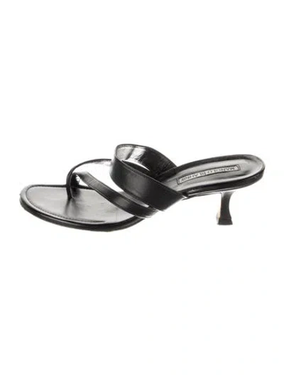 Pre-owned Manolo Blahnik Leather Slides In Black