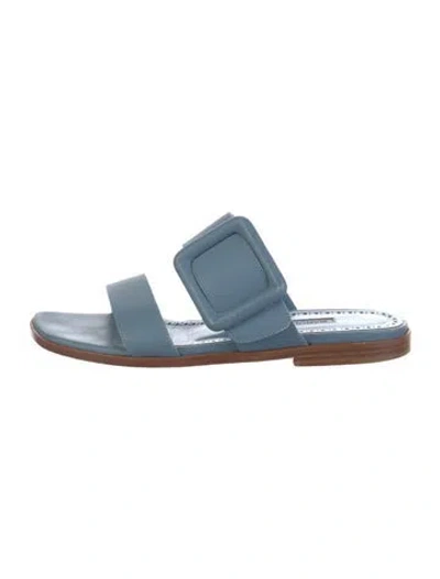 Pre-owned Manolo Blahnik Leather Slides In Blue