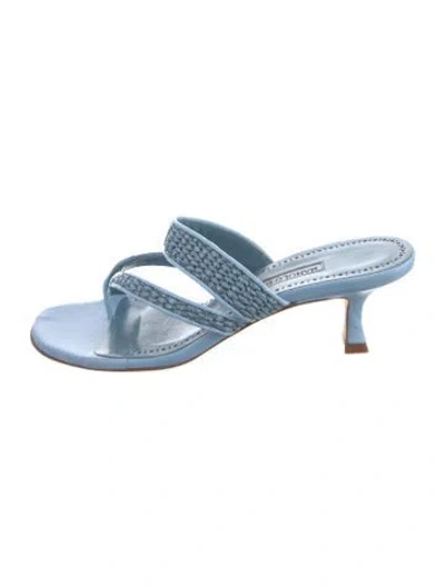 Pre-owned Manolo Blahnik Leather Slides In Blue