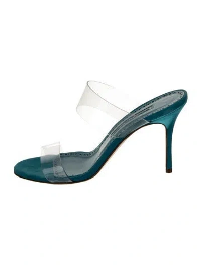 Pre-owned Manolo Blahnik Leather Slides In Blue