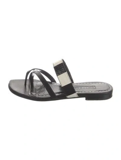 Pre-owned Manolo Blahnik Leather Slides In Blue