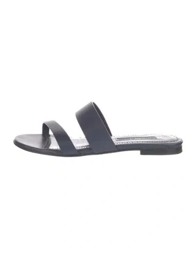 Pre-owned Manolo Blahnik Leather Slides In Blue