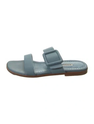 Pre-owned Manolo Blahnik Leather Slides In Blue