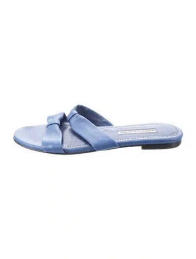 Pre-owned Manolo Blahnik Leather Slides In Blue
