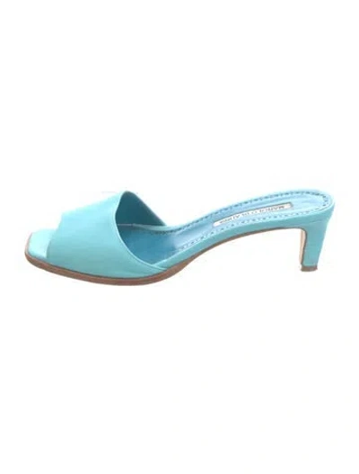 Pre-owned Manolo Blahnik Leather Slides In Blue