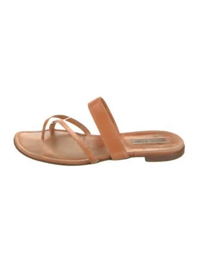 Pre-owned Manolo Blahnik Leather Slides In Brown