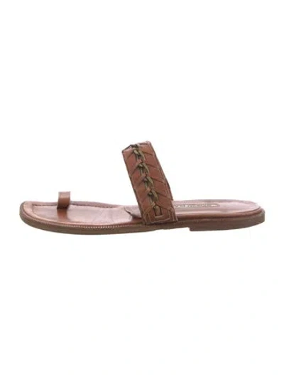 Pre-owned Manolo Blahnik Leather Slides In Brown