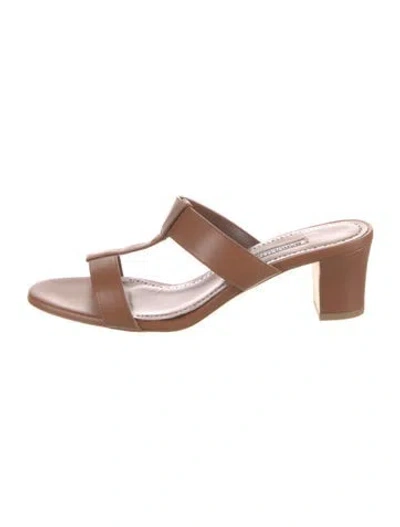 Pre-owned Manolo Blahnik Leather Slides In Brown