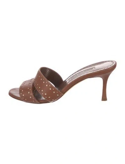 Pre-owned Manolo Blahnik Leather Slides In Brown