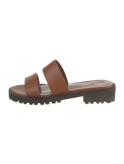 Pre-owned Manolo Blahnik Leather Slides In Brown