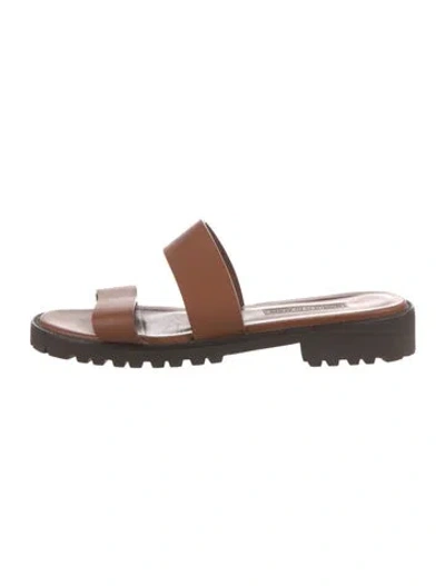 Pre-owned Manolo Blahnik Leather Slides In Brown