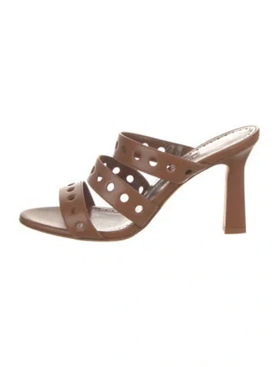 Pre-owned Manolo Blahnik Leather Slides In Brown