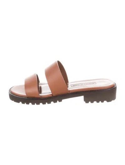 Pre-owned Manolo Blahnik Leather Slides In Brown