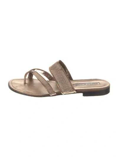 Pre-owned Manolo Blahnik Leather Slides In Gold