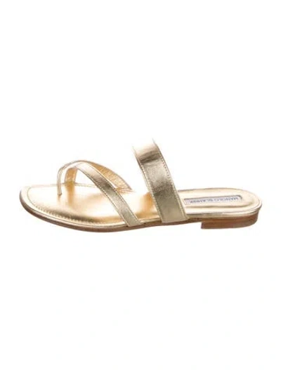Pre-owned Manolo Blahnik Leather Slides In Gold