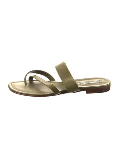 Pre-owned Manolo Blahnik Leather Slides In Gold