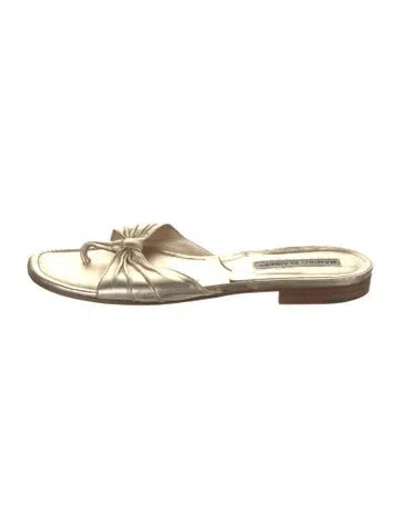 Pre-owned Manolo Blahnik Leather Slides In Gold