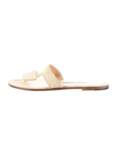 Pre-owned Manolo Blahnik Leather Slides In Gold