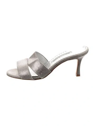 Pre-owned Manolo Blahnik Leather Slides In Gray