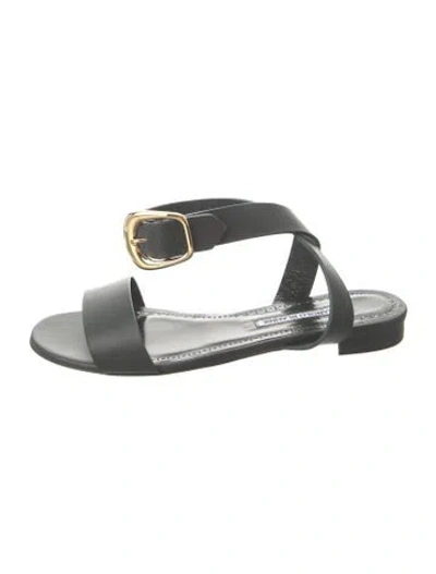 Pre-owned Manolo Blahnik Leather Slides In Green
