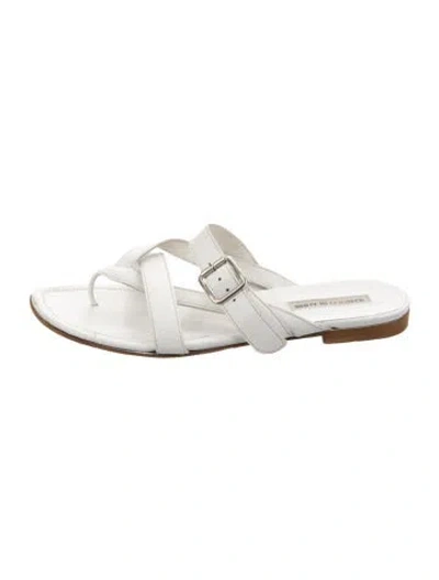 Pre-owned Manolo Blahnik Leather Slides In Neutral