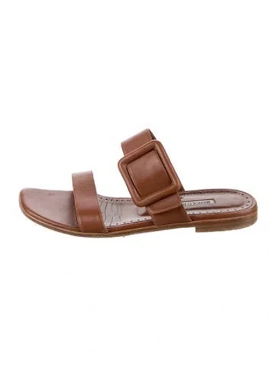 Pre-owned Manolo Blahnik Leather Slides In Neutral