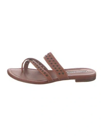 Pre-owned Manolo Blahnik Leather Slides In Neutral