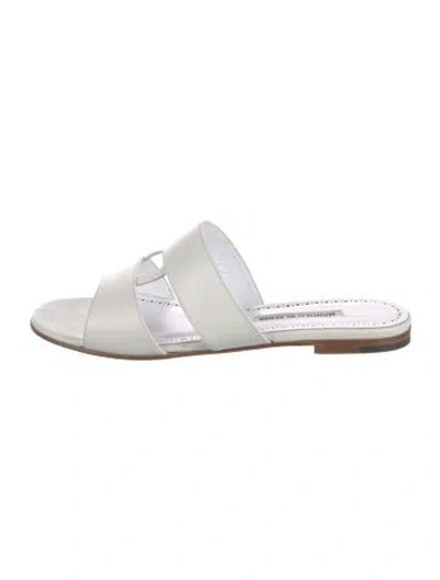 Pre-owned Manolo Blahnik Leather Slides In Neutral