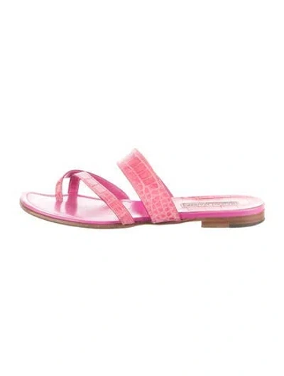 Pre-owned Manolo Blahnik Leather Slides In Pink
