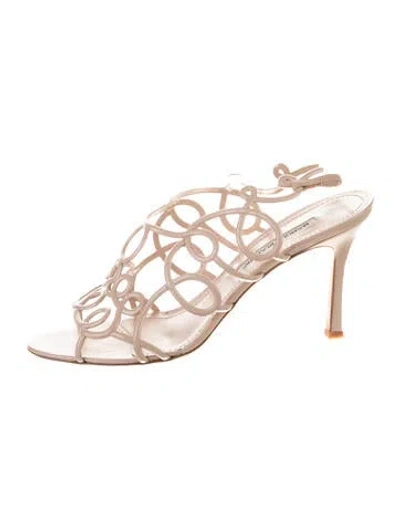 Pre-owned Manolo Blahnik Leather Slides In Pink