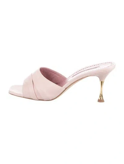 Pre-owned Manolo Blahnik Leather Slides In Pink