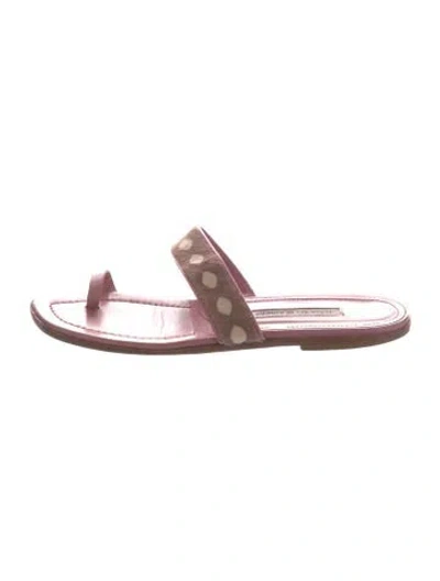 Pre-owned Manolo Blahnik Leather Slides In Pink