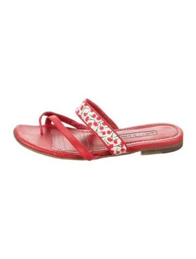 Pre-owned Manolo Blahnik Leather Slides In Red