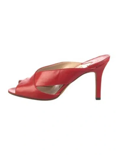 Pre-owned Manolo Blahnik Leather Slides In Red