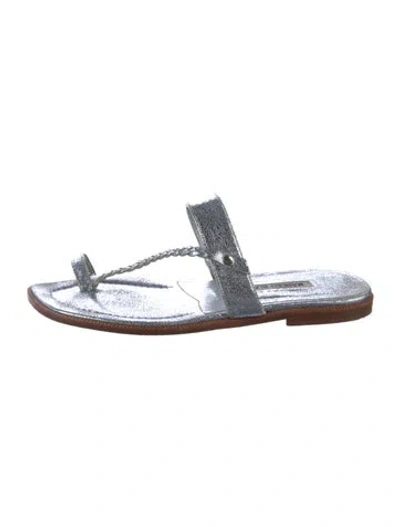 Pre-owned Manolo Blahnik Leather Slides In Silver