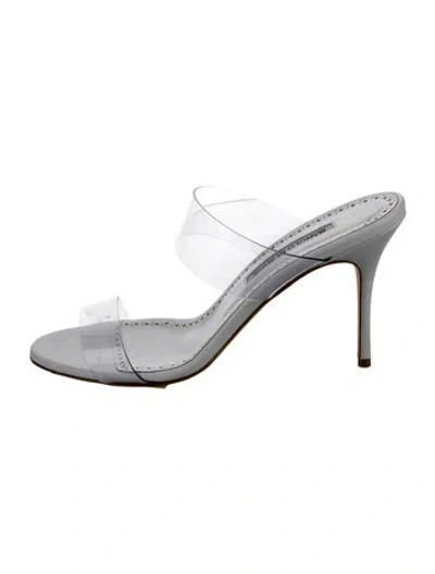 Pre-owned Manolo Blahnik Leather Slides In Silver