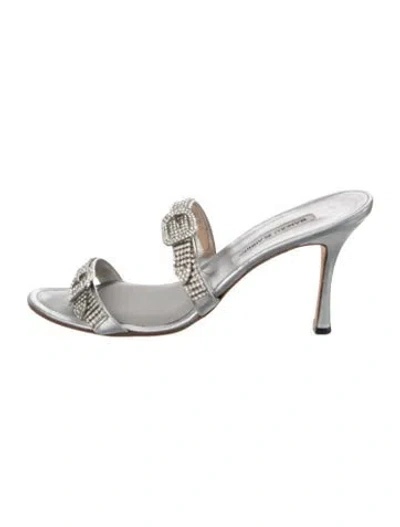 Pre-owned Manolo Blahnik Leather Slides In Silver