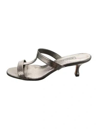 Pre-owned Manolo Blahnik Leather Slides In Silver