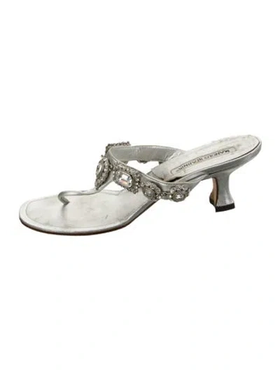 Pre-owned Manolo Blahnik Leather Slides In Silver