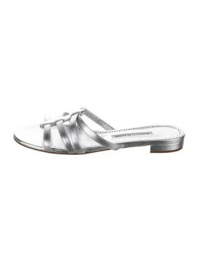Pre-owned Manolo Blahnik Leather Slides In Silver